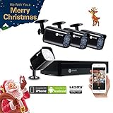 Anni 4CH DVR 960H Video CCTV Security System 4PCS 1500TVL Weatherproof Outdoor Cameras Surveillance Kit, Free iOS Android APP, Motion Detection Email Alert, IR Night Vision 65FT, NO Hard Drive