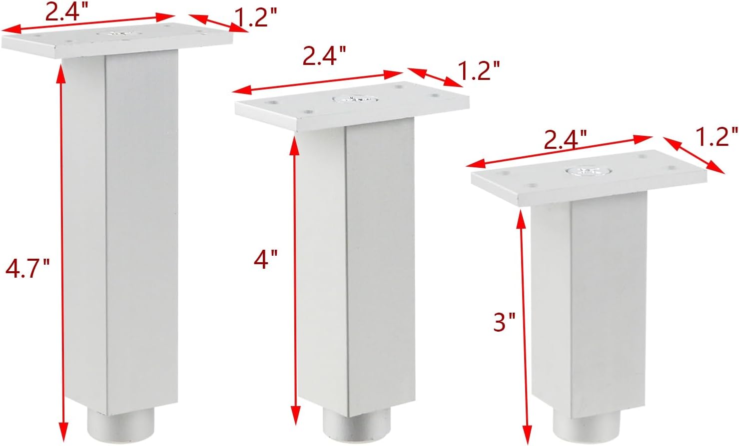 Geesatis Furniture Legs,Adjustable Square Rectangular Replacement Feet | Industrial Steel Supports Legs for Furniture, Sofa, Coffee Table, Desk, Cabinet, Bed, Dresser & DIY with Mounting Screws