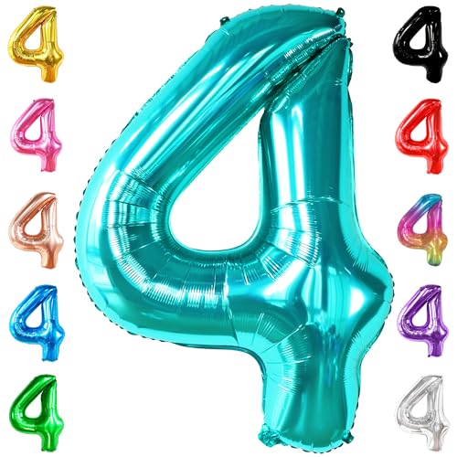 Image of KatchOn Aqua Blue Number 4 Balloon 40 Inch