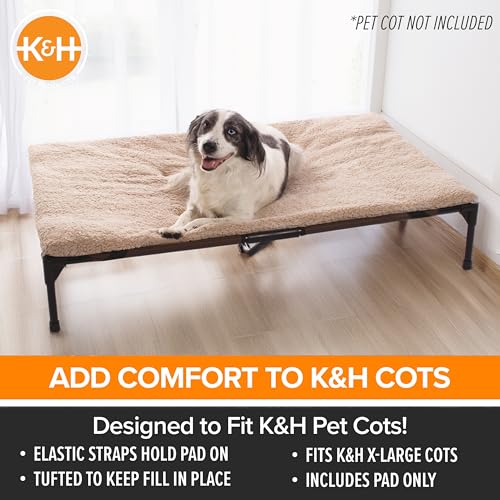 K&H Pet Products Dog Cot Pad (Cot Sold Separately), Pillow-Top Comfort Bed for K&H XL Elevated Dog Beds, Soft & Fluffy, Secure Fit Straps, Machine Washable, Portable - Extra-Large 50 X 32 Tan Fleece - Thumbnail 3