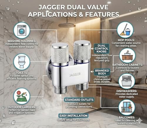 Image of JAGGER JAG415 Stainless Steel 2 in 1 Angle Cock Silver | 2 Way Angle Valve | 2 Way Angle Valve For Bathroom /Wash Basin Taps With Wall Flange Angle Cock Faucet (PACK OF 2)
