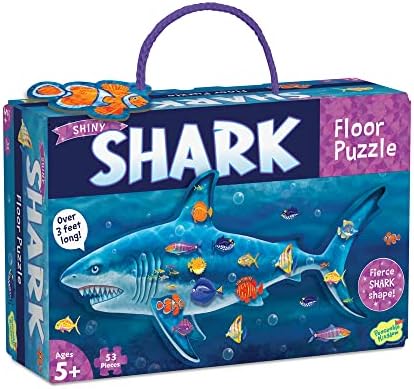 Peaceable Kingdom Shiny Shark Floor Puzzle – 53-Piece Giant Floor Puzzle for Kids Ages 5 & up – Fun-Shaped Puzzle Pieces – Great for Classrooms