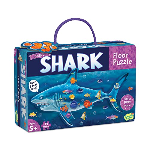 Peaceable Kingdom Shiny Shark Floor Puzzle – 53-Piece Giant Floor Puzzle for Kids Ages 5 & up – Fun-Shaped Puzzle Pieces – Great for Classrooms