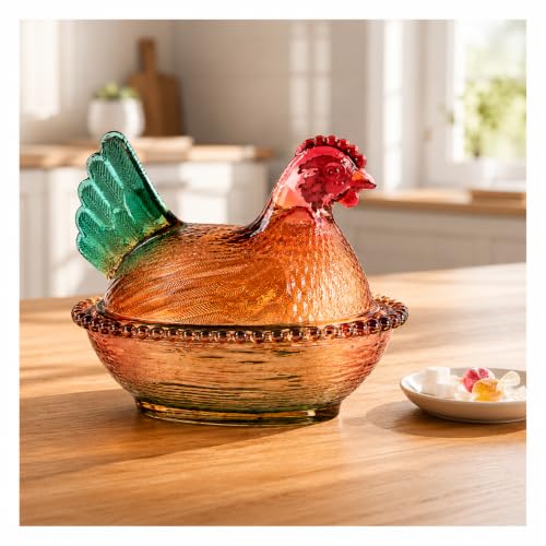 xyadyhz Glass Hen on Nest Candy Dish with Lid, Vintage Chicken Candy Bowl