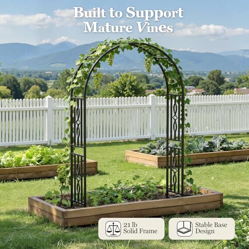 Metal Garden Arch, Heavy Duty Garden Trellis for Climbing Plants, with Enlarged Base for Stability, Ideal for Wedding Arches & Party Decorations, 55\" W x 87\" H - Thumbnail 4