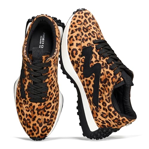 Project Cloud Trendy Fashion Sneakers for Women 2026 - Memory Foam and Non-Slip Comfortable Casual Ladies Shoes for Womens Fashion Sneakers - Lightweight Lace-up Shoes (LECCO,LEOPMICRO,10)