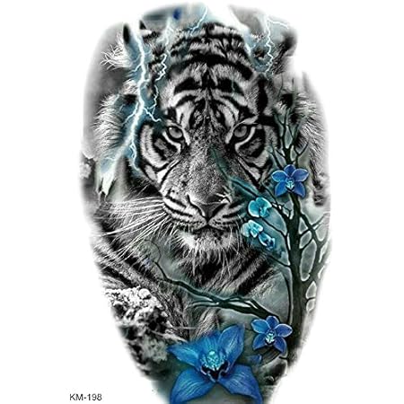 Tiger Tattoo Blumen Tattoo Fake Tattoo Th100 Amazon De Beauty