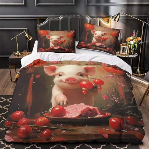 Housse de couette cochon 135x200 microfibre anti-transpiration zip