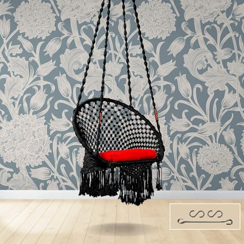 Image of Swingzy Premium Round Hanging Swing Chair for Home /Balcony /Garden /Patio /Hammock Jhula Chair for Adults & Kids /Indoor Outdoor Hanging Seat with Accessories | Heavy Duty Rope Swing (Round Black)