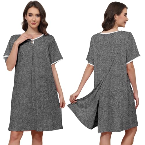 Image of Liokoc Hospital Gowns for Women Open Back Tear Away Snap Post Shoulder Surgery Short Sleeve Soft Cotton Adaptive Clothing