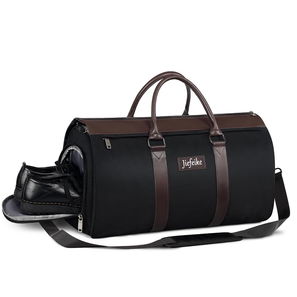 JiefeikeGarment Duffle Bag for Travel, Convertible Carry on Garment Bag with Shoe Pouch for Men Women, Large Weekender Bag Travel Duffle Bag 2 in 1 Hanging Suitcase Suit Overnight Business Bag