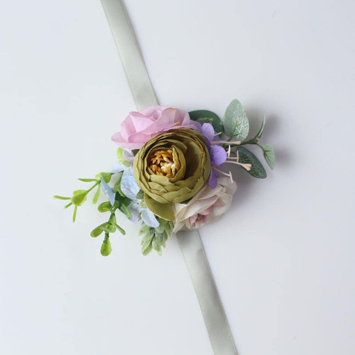 EEfpxwtz Prom corsage wrist flower， Silk Rose Wrist Flowers Brsmaid Groom Boutonniere Wedding Multicolor(A Wrist Flower)