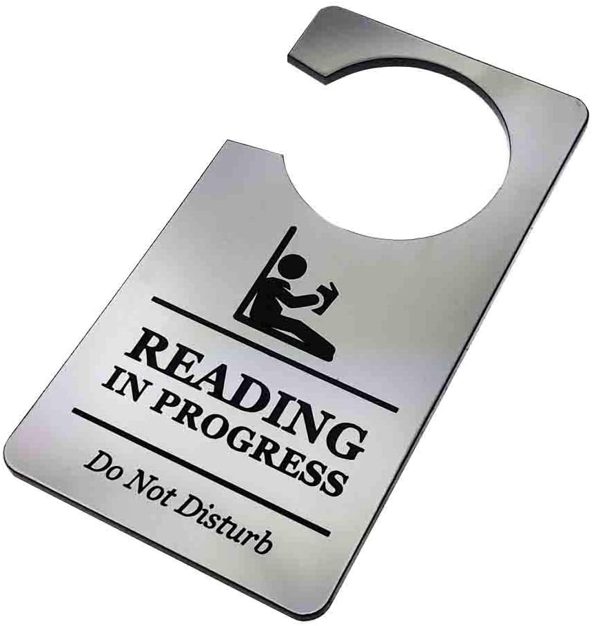 OriginDesigned Reading in Progress, Do Not Disturb - Generic Silver, Room, Door Hanger Sign. Ideal for a library, in the home or work/office