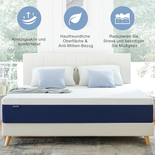 Molblly Matratze 140x200 18CM dick High Density Memory Foam, Soft Surface Fabric, Perfect Ultra...
