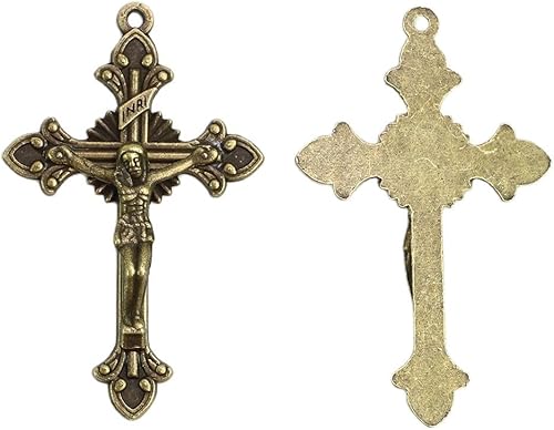 50pcs de 2 pulgadas de bronce antiguo católico acampanado sunburst rosario crucifijo cruz, Metal, aleación de zinc, No es una piedra preciosa