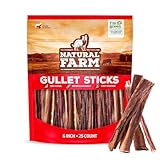 Natural Farm Gullet Sticks (6 Inch, 25 Pack), Grain-Free, Preservative-Free & Fully Digestible Beef Esophagus – Gentle Yet Effective Fun - Best for Light, Pups & Senior Chewers