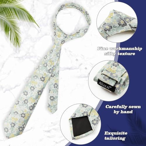 Image of Alizeal Mens 3.15'' Natural Flower Pattern Tie with Floral Pocket Square Set