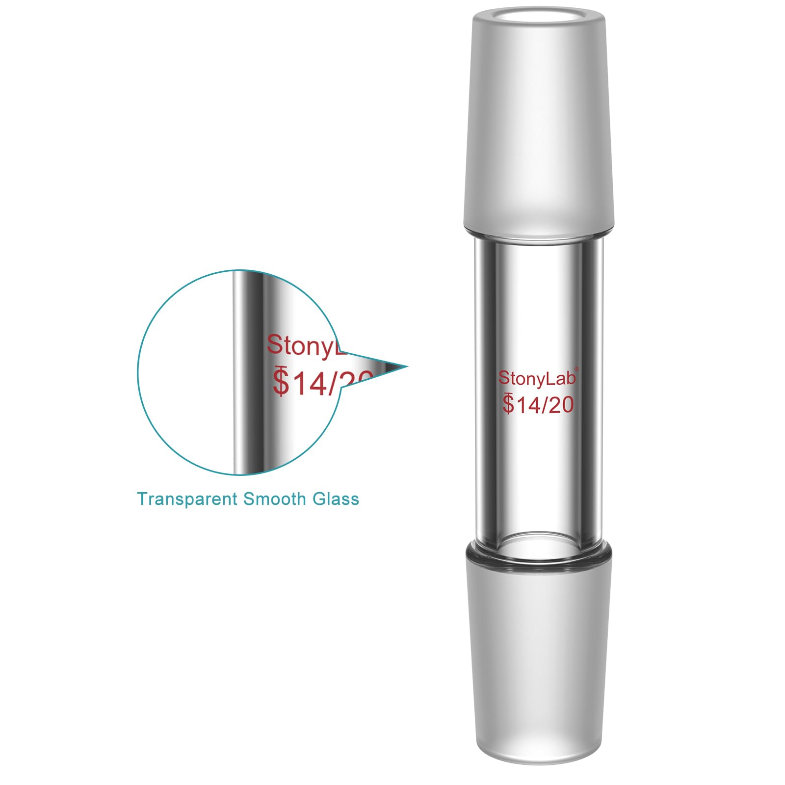 stonylab Adaptateur de Connexion Droit en Verre Borosilicate, Raccord Droit 30 mm entre Deux Joints Internes Standard 14/20 pour Verrerie de Laboratoire