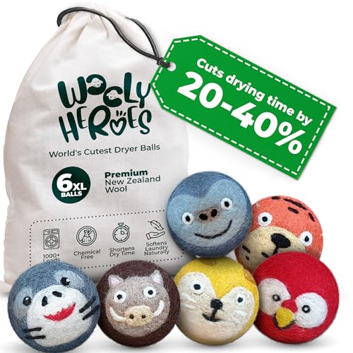 Chemical Free & Baby Safe! Reusable Wool Dryer Balls XL 6-Pack - Reduces Static, Cuts Dry Time, & Softens Naturally