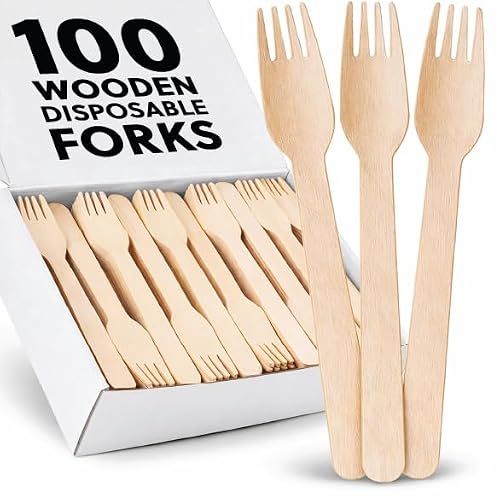 100 Count 6 Inch Disposable Wooden Forks