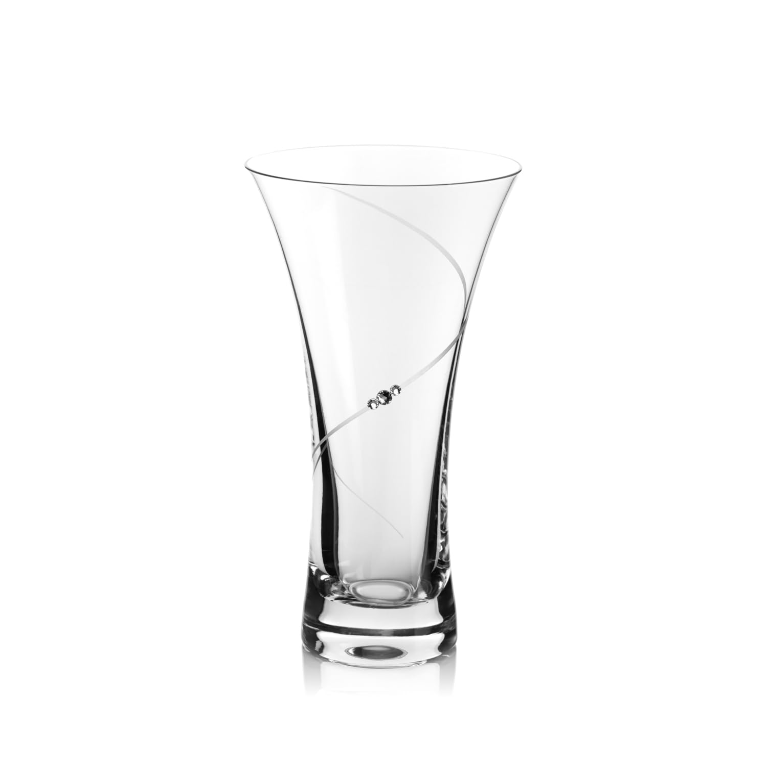 DIAMANTE Swarovski Hollow Sided Trumpet Vase ‘Silhouette’ Crystal Flared Vase with Swarovski Crystals - 21cm – Crystal Glass