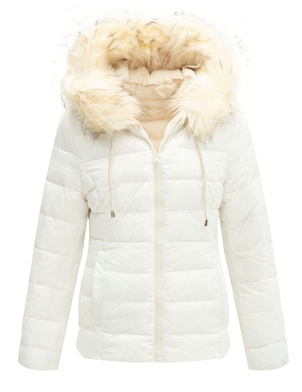Giolshon Giubbotto Donna Reversibile in Eco Pile, Piumino Corto Invernale con Cappuccio e Collo in Pelliccia