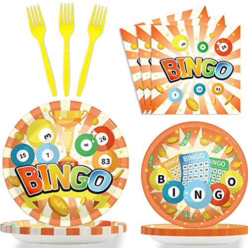 96PCS Bingo Plates and Napkins Bingo Party Decor for 24 Guests