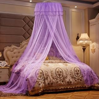 Beyeutao Purple Bed Canopy Lace Mosquito Net Kids Bed Canopy Round Dome Bed Canopy Bed Tent Play Tent Mosquito Net for Girls Boys Room Decoration Present.