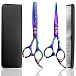Professional Hair Cutting Shears Set,6 Inch Barber Hair Cutting Scissors Kit,Hairdressing Thinning Shears for Hair Cutting,Sharp Blades Haircut Scissors Kit for Women/Men/Kids (Rainbow) (Rainbow)