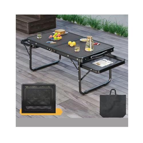 Mesa plegable de metal portátil de 23.6 pulgadas, mesa auxiliar de parrilla de camping con asa de transporte, mesa compacta para patio, fiesta, jardín, caravana y uso en el mercado