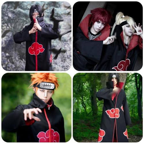 ACWOO Akatsuki Cloak, Akatsuki Coat Set with Headband Ring Necklace, Unisex Ninja Cloak Ninja Long Robe, Halloween and Christmas Anime Cosplay Costume Cape for Kids and Adult - Image 6