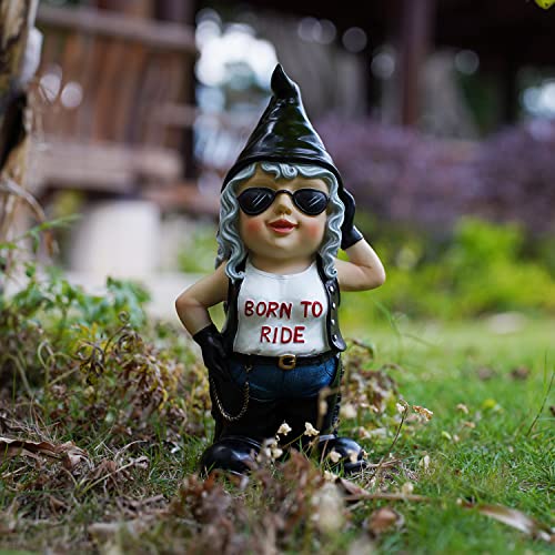 Jy.cozy Biker Gnome Garden Statue,Lady Gnomes In Leather Jacket,Funny Gnomes Sculpture Ornament Gift,Outdoor Gnome Decorations For Yard Patio Lawn #TOP3