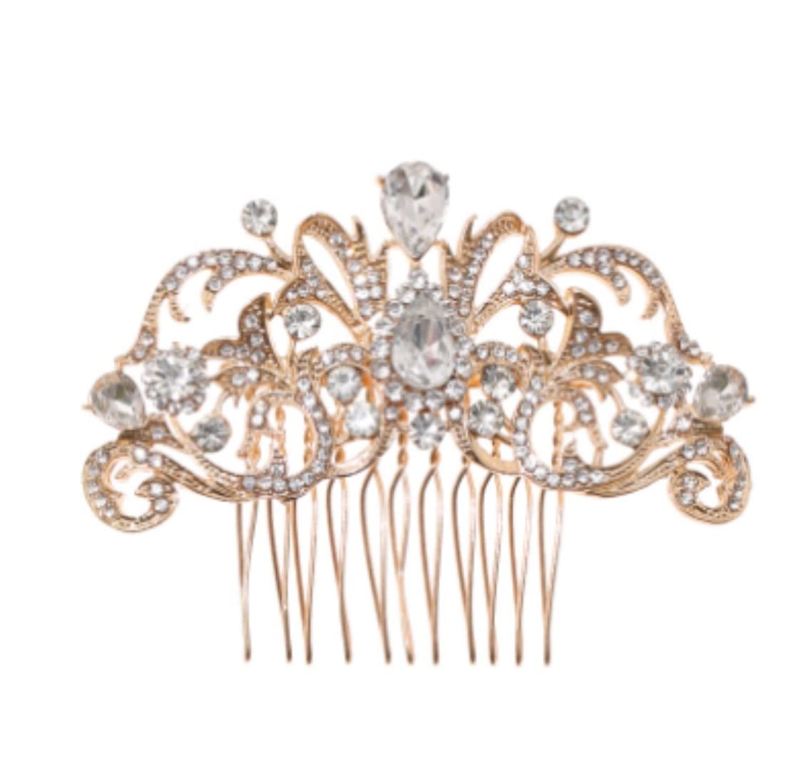 Grzebień do Włosów Biżuteria korona dla kobiet kryształowe grzebienie do włosów Rhinestone Pearl grzebień do włosów dla nowożeńców kobiety biżuteria do włosów ślub Ozdób do Włosów(Gold)