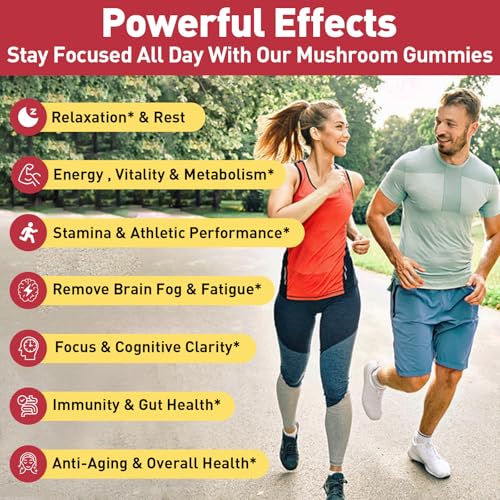 Mezqai Mushroom Gummies, Cordyceps Reishi Mushroom Supplement Gummies for Adults with Green Tea Extract, Brain Supplements for Memory and Focus, Energy, Athletic Performance*, Rest - 60 Count - Thumbnail 3
