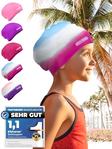 KIDVERSE Badekappe Mädchen Lange Haare 6-9 Jahre - Badekappe...