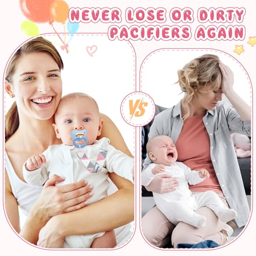 Image of Pacifier Clip Girl,6 Pack Stylish Binky Clips Strap for Baby Girls,Paci Holder with Clip Lightweight Universal Fits Most Pacifiers Teether Toy Teething Ring Soothie,Baby Gifts(Pink & Grey)