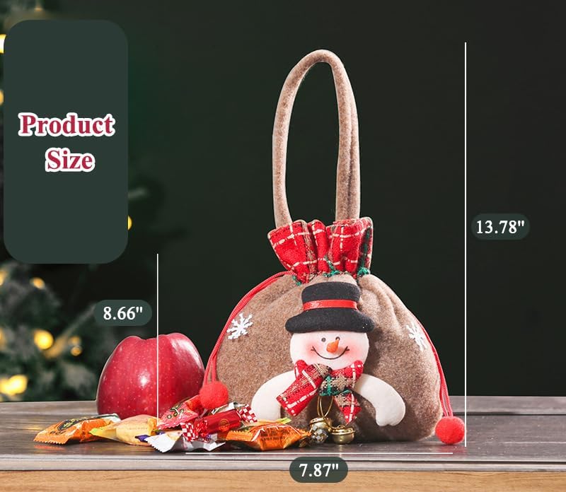 Miniatura 4 de kamumanni Bolsas de regalo de Navidad, bolsas de regalo 3D de Papá Noel, muñeco de nieve, renos, bolsas de regalo reutilizables con cordón, bonitas