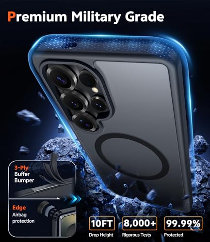 Image of FNTCASE for Samsung Galaxy S25-Ultra Case: Matte Magnetic Translucent Phone Cases with Screen Protector Lens Protection Compatible with Magsafe Rugged Protective Cell Cover (Frosted Black Magnetic)