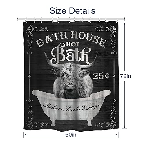 Ambzek Funny Highland Cow Shower Curtain 60Wx72L Inch Bull Farmhouse Hilarious Western Cattle In Bathtub Bathing Farm Wildlife Animal Cute Barn Door Waterproof Bathroom Decor 12 Pack Plastic Hook #TOP4