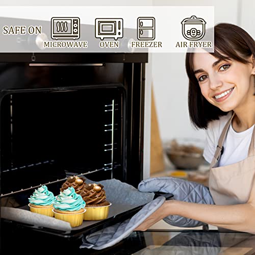 Jinei 100 Pcs Aluminum Foil Baking Cups With Lids 3.5Oz 4.5Oz 8Oz 3 Sizes Cake Cups With Lids Disposable Ramekins Muffin Cupcake Foil Liners Dessert Containers For Party Birthday Wedding #TOP4