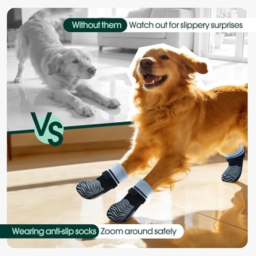 Kuoser Non Slip Dog Socks for Hardwood Floors, Dog Grippy Socks with Double-Sided Traction, Anti Slip Dogs Booties Paw Protectors to Prevent Licking Paws for Small Medium Large Senior Dogs, 4 Pack-M - 2
