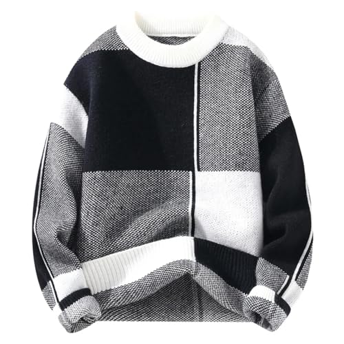 Men Plaid Sweaters Mens Casual Warm Sweater O-Neck Geometric Patterns Pullovers2