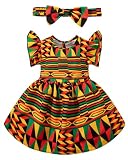 2 Pcs African Girl Dashiki Ankara Outfit African Dashiki Dress Headband Set (2-3 Years) Multicoloured
