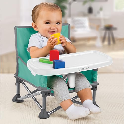 Image of Summer by Bright Starts Pop 'N Sit Portable Booster Chair, Floor Seat, Indoor /Outdoor Use, Compact Fold, Teal, 6 Mos - 3 Yrs