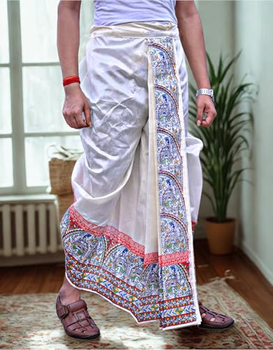 Image of Men's Ready to Wear Pant System Printed MAYUR PUCHHA Dhoti for Marriage, Pooja, Festival etc.(GC010)
