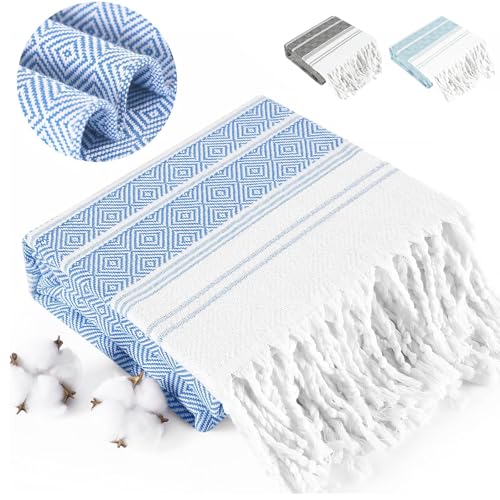 Turkish Beach Towel Oversized (180x100cm), 100% Turkish Cotton Stylish Quick-Dry Lightweight Turkish Beach Towels Beach, Bath, Pool, Travel Towels for Adults (Dark Blue)