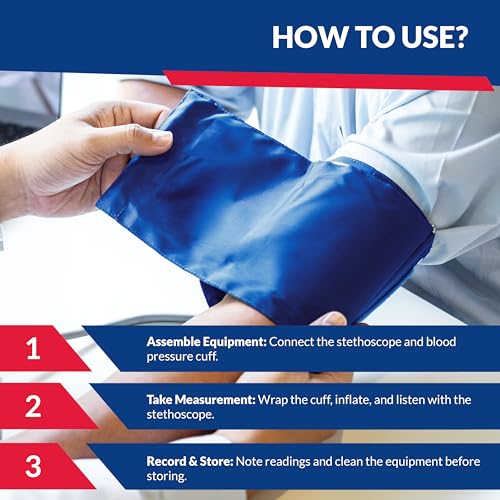 Image of Blood Pressure Monitor and Sprague Stethoscope Kit - 2-Pack, Adult Aneroid Sphygmomanometer with Dual-Head Stethoscope, Adjustable BP Cuff, Carrying Case & Accessories - Royal Blue