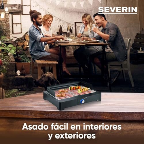 Miniatura 3 de Severin Barbacoa de mesa con parrilla de acero inoxidable para interior y exterior, parrilla eléctrica con arranque rápido, mini barbacoa sin riesgo de quemaduras, negro, PG 8565