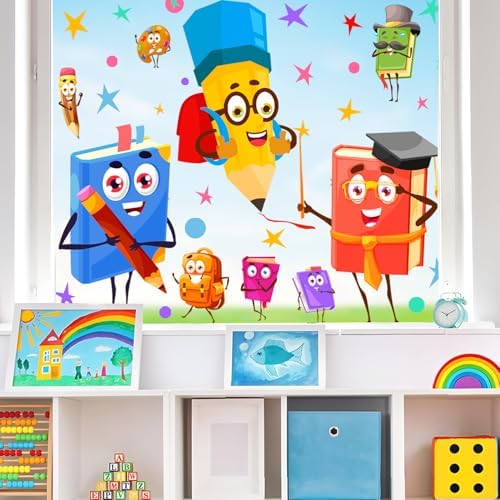 Class Window Sticker Amazon.com: Cartoon Book Window Clings Colorful Double Sided Window ...