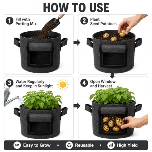 Image of Casa De Amor 15x12 Inch Potato Grow Bags for Root Vegetables, Geo Fabric 400 GSM Plant Bag (Black Color, Pack of 1)